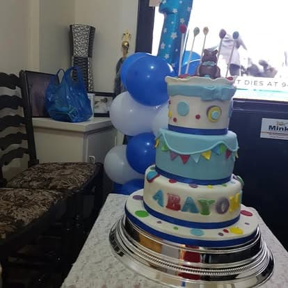 Blue balloon tower cake