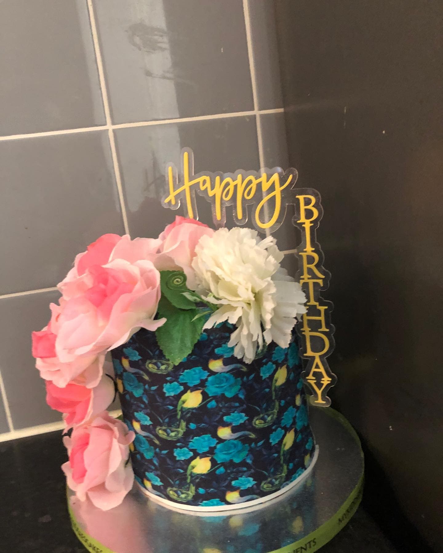 Pink flower cake happy