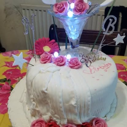 Pink flower glass cake