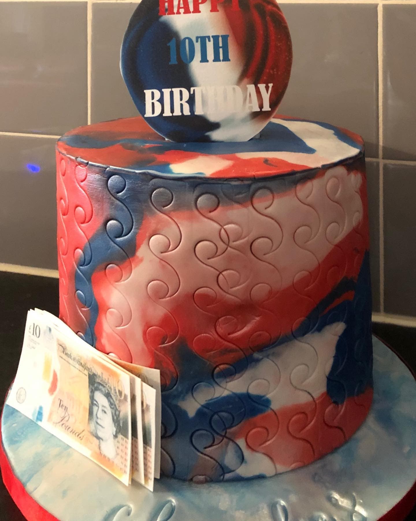 Red blue 10th cake