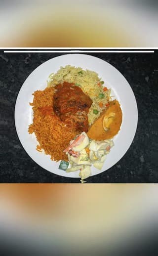 Party jollof rice with grilled meat