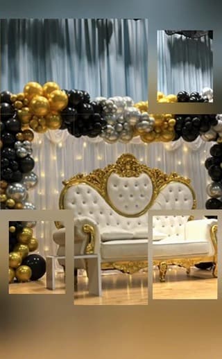 Gold black balloon draping