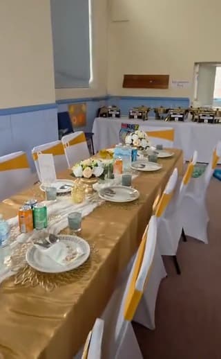Long tables set for guests